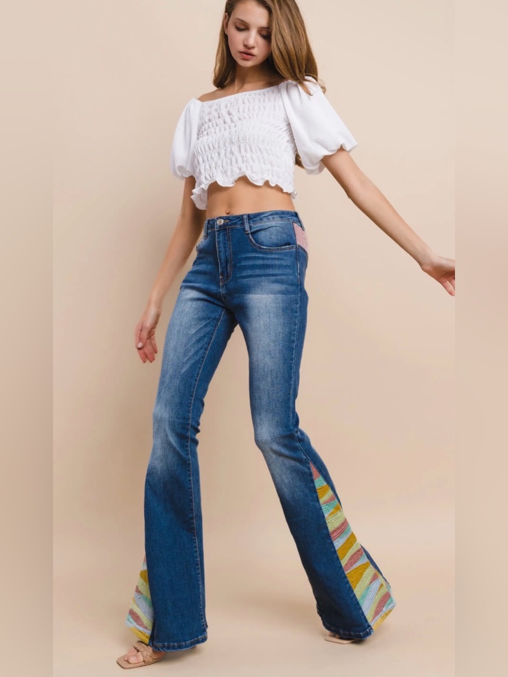 Wisteria Lane Sunrise Embroidery Bootcut Bellbottom Jeans